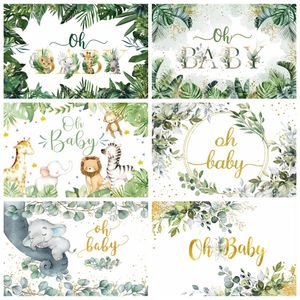 Oh Baby Shower Backdrop Born Kids 1st Birthday Party Green Leaves Floral Cake Smash Pography Props Bakgrund Banners 240411