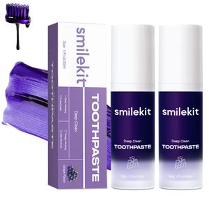 Smilekit Teeth Whitening Purple Toothpaste Grape Flavour Dental Powerful Bleaching Stain Remover Fresh Breath Brightening 240416