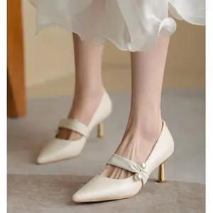 Dress Shoes Beige High Heels Lace-Up Bridal Shallow Mouth 2024 Sandals Ladies Slip On Navy Blue Pumps Pointed Wedge Sweet 12cm Gold