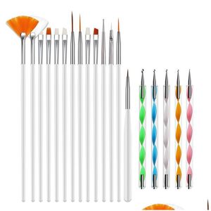 Nail Brushes 20Pcs Art Kit Gel Polish Styling Acrylic Brush Set Nailart Salon Painting Dotting Pen Tools Pink White Black Drop Deliver Ot6S2