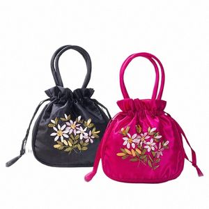 İşlemeli Drawstring Çantası Kadınlar Etnik Stil FR Çanta Kova Çantası Phe Tag Çanta Kadın Stil Saplama Mağazası U5IF#