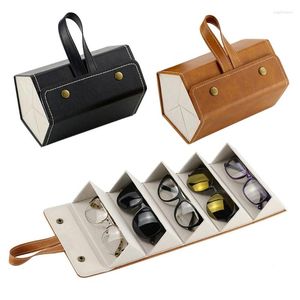 Jewelry Pouches 5 Slots Foldable PU Leather Sunglasses Eyeglasses Travel Organizer Case Multiple Hanging Eyewear Holder Display