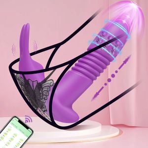 App -Schubvibrator für Frauen rotierende Teleskop -Dildo Bluetooth G Spot Clitoris Stimulator Sexspielzeug Frau Masturbation 240401