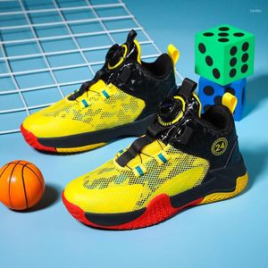 Sapatos de basquete esportes de malha infantil amarelos para adolescentes para adolescentes que não deslizam os tênis resistentes a desgaste crianças
