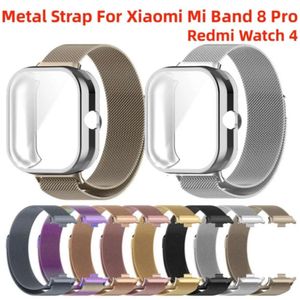 Metal Strap+ Electroplated Case For Redmi Watch 4 Accessories Full Coverage Screen Protector Tempered Glass