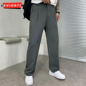 Ice Silk Loose Straight Suit Pants For Men Summer Sold Color Stretch Business Casual Classic Korea Styles Thin Trousers 240415