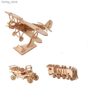 3D -pussel 3D träpussel leksaker Montering Bygg block Trähantverkssatser för Jiagsaw -modeller DIY Classic Plane Car Ship Train Y240415