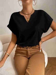 Women's T-Shirt Elegant Simple Shirt Spring/Summer Womens Casual Solid Color V-neck Short Sleeve Zipper T-shirt Top H240416