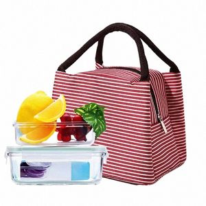 Stripe Women's Kids Borse per il pranzo impermeabile alimenti picnic isolati depositazione Center borsetta per pranzo termico borse di raffreddamento 31ho#