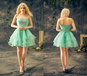 Mint Green Short Homecoming Dresses Sweetheart Sleeveless Crystal Beaded Ruffles Chiffon Cheap Real Cocktail Party Dresses1926874