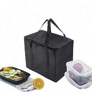 Lunchpåse svart n-vävd stor kapacitet termisk insulati väskor bento aluminium folie färskt ispåse takeaway lunchlåda s2rc#