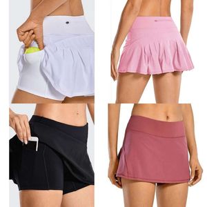 Tennis L-07 kjolar veckade yoga kjol gymkläder kvinnor som kör fiess golfbyxor shorts sport tillbaka midja fickan blixtlås