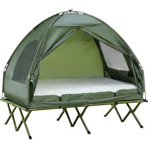 Outsunny 2 person vikbar campingsäng med tältbädd och tjock luftmadrass 240416