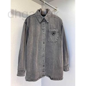 Women's Blouses & Shirts Designer 2022 Spring Autumn Female Fashion Long Sleeves Casual Denim Pocket Shirt Women Solid Grey Color Design LBV2