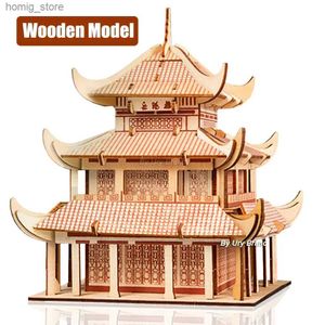 3D -pussel 3D Träpussel Kinesiska vintage Arkitektur Röd Square Notre Dame de Paris Model Diy Kits Toys Desk Decoration Gifts For Kids Y240415