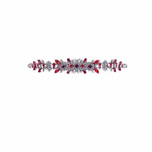 Topqueen Bridal Red Gemstes Thin Belt Luxury Hochzeit Handgefertigte Ribbs Hochzeitsgürtel Dr.