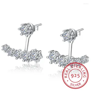 Stud Earrings Luxury 925 Sterling Silver Six Claw Zirconia Front Back Double Sided Leaves For Women S-E264
