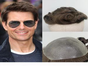 Toupe de cabelo humano fino fino marrom para homens para homens Remy Sistema de substituição de cabelo da malaio 8x10 Men039s de cabeleireiro Men Wig2466090