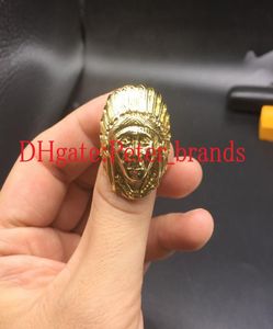 Gold splatane moda stal nierdzewna Pierścień stali nierdzewnej Wyolbrzymiony King Face Women Men Bling Gothic Indian Head Rings Hip Hop Rappers J7380464