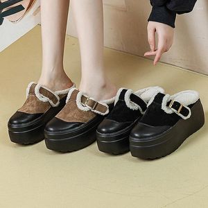 Sapatos casuais plataforma feminina neve quente sapato feminino 2024 inverno couro genuíno meio mulheres sola grossa