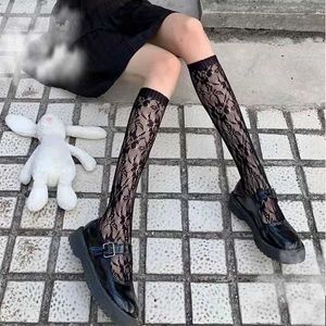 Calzini sexy Lolita Cosplay Girls Print Floral Mesh Stockings Knee High High Socks Donne elastiche di nylon morbide Sexy Fish Fish Fashion Long Leg Socks 240416