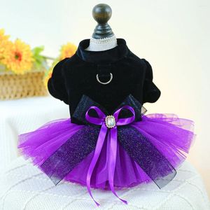 Hundkläder 1pc husdjurskläder Autumn Winter Black Velvet Purple Princess Wedding Dress with DrawString Buckle For Small Medium Dogs