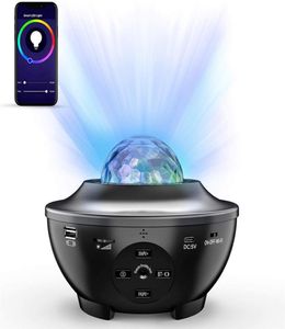 Fjärrkontroll av nattljusprojektor Ocean Wave Voice App Control Bluetooth Högtalare Galaxy 10 Färgglada ljusstjärniga scener för barnspel PA5939836