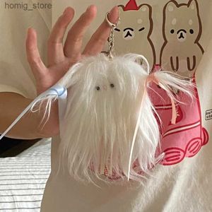 Plush Keychains Cartoon Animal Plush Chains Cute Ugly Fried DIY Hair Ghost Puppy Doll Keyring Fashion Keychain Kindergarten Gift Handbag Pendant Y240415