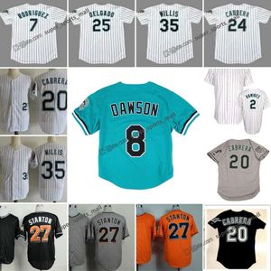 Throwback Baseball Jersey 20 Miguel Cabrera 8 Andre Dawson 1995 25 Carlos Delgado 2005 35 Dontrelle Willis 2 Hanley Ramirez 27 Mike Stanton 24 Miguel Cabrera