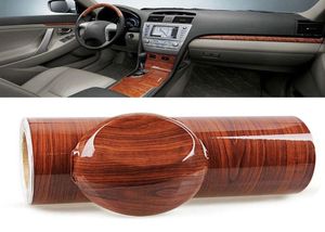 Per auto interno fai da te 1 pc 100 x 30 cm ad alta glossy legno in legno in legno in legno in vinile adesivo impermeabile per la decalcine