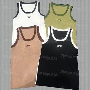 Kontrastfärg kvinnor singlet sexig ärmlös stickad tank tops lyx designer sommarvest topp broderade singlets