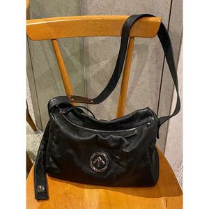 Bags Grotto's Unisex Gender Neutral Black Stone Bag with Pleated Leather Single Shoulder Diagonal Cross