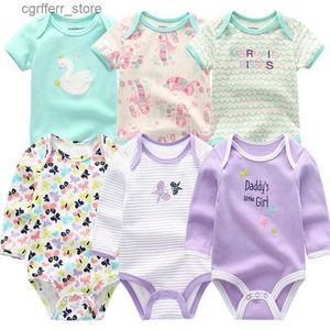 Rompers 6pcs/lot新生児ジャンプスーツの女の子の男の子ロンパーズ幼児服セット短+長袖ボディスーツ2021春夏bebe衣類l410