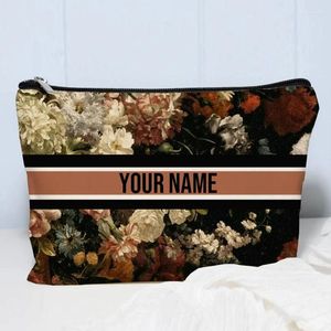 Aufbewahrungstaschen benutzerdefinierte Make -up -Tasche Brautjungfer Geschenk Trendy Markenname Reise Kosmetische Organisator Blumenhandtaschen -Beutel Toilettenseite für Damen