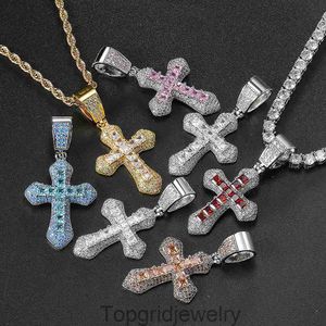 New square colored zircon cross pendant with personalized full diamond hip-hop trendsetter necklace accessory