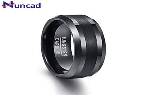 Anello in carburo di tungsteno intero da 8 mm Banda di fidanzamento di nozze nere Centro spazzolato Men039s Anello con il bordo smusso Fitta di comfort 718929534