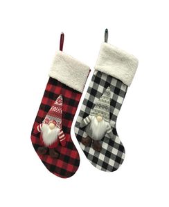 18 inch Anjule red white check socks Christmas Stockings Trees Ornament Decorations Santa Gift Candy Bags1058033