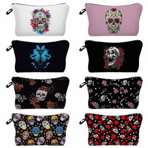 Bolsa de armazenamento de cosméticos femininos bolsa de higiene pessoal ao ar livre Bolsas higiênicas femininas Praia Mini Skull Print Print Travel Sacos de maquiagem femininos x0xt#