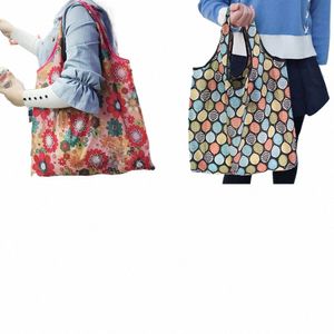 Wiederverwendbare Ladenbeutel Frauen tragbare Faltbeutel Eco ECO Lebensmittelbeutel FI Drucken große Kapazität Handtaschen für Reisen K0E8#