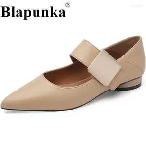 Casual Shoes Blapunka Sheepskin Leather Mary Jane Flats Beige Nude Pointed Toe Square Metal Dekorera Flat Shoe Women Soft Comfort 34-40