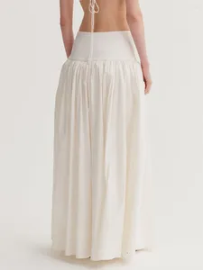 Kjolar kvinnors långa kjol Löst passande elastisk midja Ruched detalj fast färg vår sommar maxi