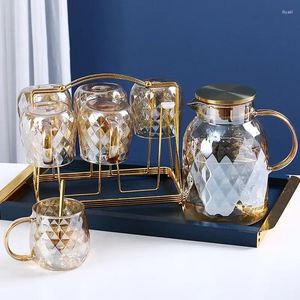 Garrafas de água Borossilicate Decanter Kettle e xícaras colocadas para casa Bunda de grande capacidade de limonada fria suco de jarro de leite caneca de caneca de leite