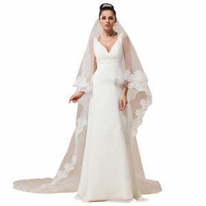 Voile Mariage 3m Bir Katman Dantel Kenar Beyaz Fildişi Katedral Düğün Dökme LG Gelin Peçe Ucuz Düğün Aktarları Veu De Noiva L4Hz#