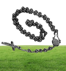 MEN039S Kadın039S Paslanmaz Çelik Kolye Kolye Mesih İsa Crucifix Tespih Boncuklar Top Chain301O8858211