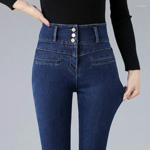 Jeans femminile 2024 donne super alta vita sexy skinny inverno retrò blu nera elastico pantaloni in denim elastico