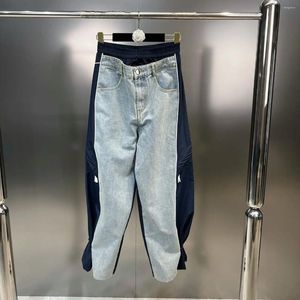 Frauen Jeans Frühling/Sommer 2024 Elastizierte Taille Jeans Spleißspeise geknöpfte Hose Bein Schlampe Street Fashion Casual Hosen