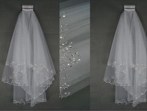 Nuovi veli da sposa di lusso Velio da sposa per matrimoni corto velo da sposa a 2 strati Crystal in perline di cristallo a mano Accessori da sposa Accessori da sposa Bianco IVOR7597319