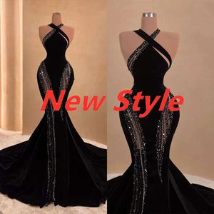 Halter Mermaid Simple Prom Dresses Sexy Sleeveless Sequined Lace Formal Ocn Dress Aso Ebi Evening Gowns