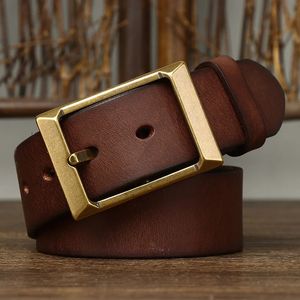 38 cm bredd 4mm tjock retro cowboy bälte manlig cowskin äkta läder män tungt koppar spänne för jeans rem midja 240401