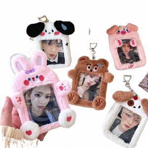 4.8Inch Cute Bear Dog Pig Rabbit Plush Photocard Holder Kpop Idol Photo Holder Girl Cute Keychain ID Credit Protector Statiery 937n#